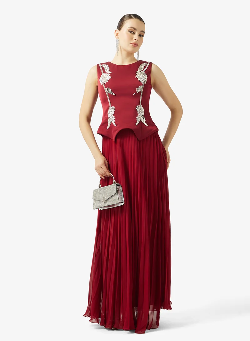 Akadia Fashion  CRYSTAL DETAIL PLISSE CHIFFON DRESS for Women | Best Price UAE